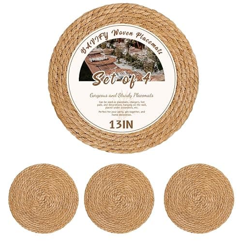BAVIFY 13 in Round Woven Placemats Set of 4 Chargers for Dinner Plates Farmhouse Rustic Boho Table Mats for Dining Table Decor Wicker Straw Braided Place Mats - Image 1