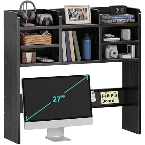 IGERI 37" Black Desk Hutch Dorm Top Only with Sheves Felt Board for College - Image 1