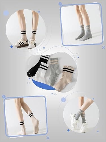 YUWELL Womens Striped Crew Socks, Cotton Cozy Casual Socks for Women 4 Pairs, Size 5-10 thumbnail 5