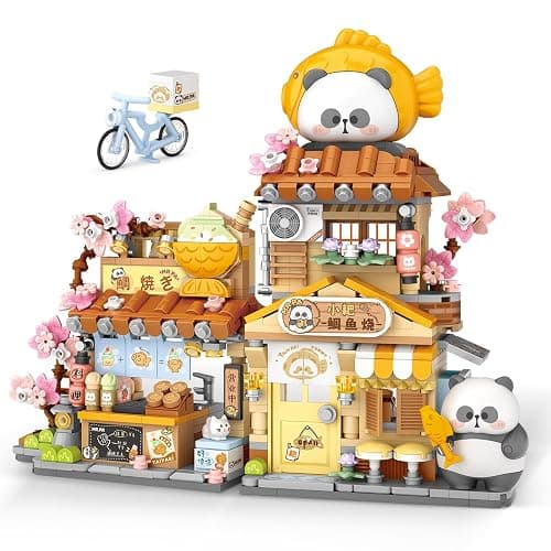 Japanese Street View Taiyaki Shop Mini Building Blocks, MOC Creative Building Toys Cute Panda Building Set for Kids 6-12, Simulation Architecture Construction Toy, Gift Idea for Kids Adults (858 PCS) - Image 1