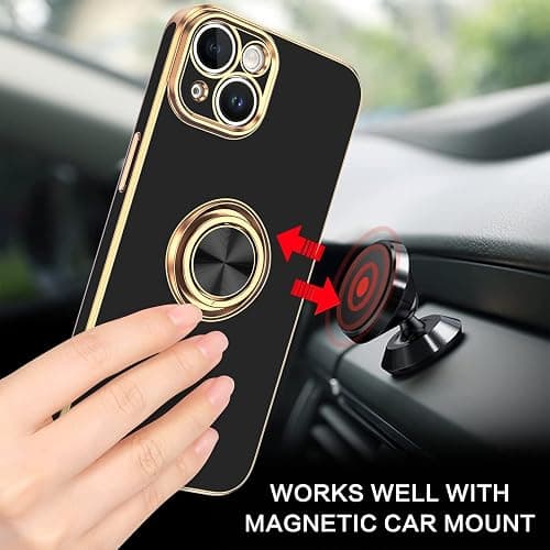 VENINGO iPhone 14 Case,Phone Case for iPhone 14,Slim Fit Soft 360° Ring Holder Kickstand Magnetic Car Mount Supported Easy Clean Shockproof Protective Cover for iPhone 14 6.1" 2022, Black/Golden thumbnail 6