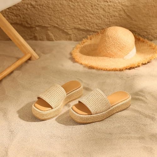 Erocalli Platform Sandals Women Cute Wedge Espadrilles Slip on Summer Beach Raffia Vacation Sandal Comfortable Open Toe Dressy Shoes thumbnail 5