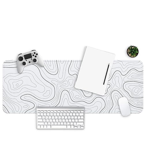 MAY FLOWER Large Gaming Mouse Pad, Full Keyboard Mat, Long Laptop Mousepad, Computer Mouse Mat for Home and Office, Anti-Slip Rubber Base, 31.5 x 11.8 Inches (Grey White Topographic Map) thumbnail 2