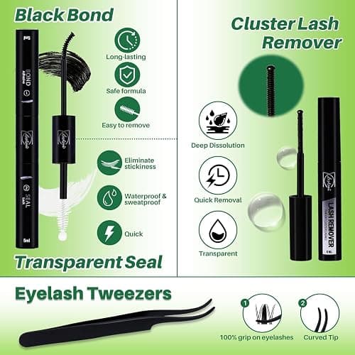 LASHSUN Fairy Lash Clusters Kit Manga Lash Wet-Look Spiky DIY Home or Travel Cluster Eyelash Extensions Pestañas Postizas Naturales Invisible Lash Band+Lash Bond&Seal,Tweezers (Fairy Kit) thumbnail 5