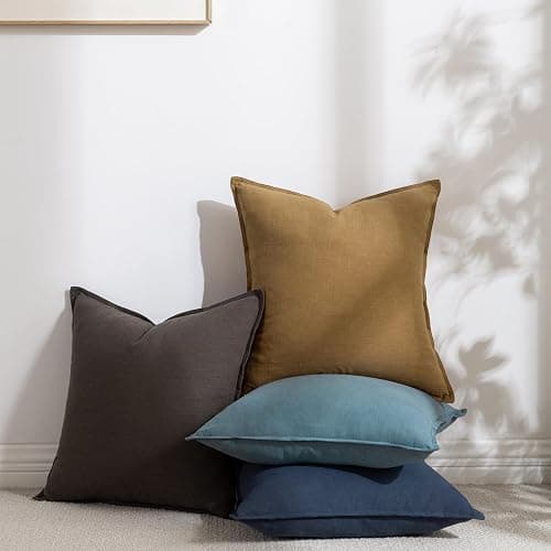 PANDICORN Brown Linen Throw Pillow Covers 18x18 Inch Natural Soft Textured Boho Modern Farmhouse Fall Decorations Decorative Throw Pillows Cases Set of 2 for Bed Living Room Couch Sofa Decor - Brown - 18" x 18" (Pack of 2) thumbnail 7
