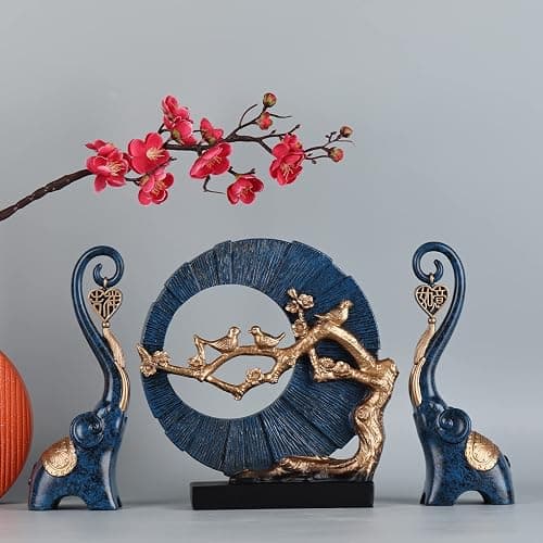 Blue Elephant Statue 2 Piece Set, Blue Home Decor, Love Elephant Statue Home Decor, Elephant Gifts for Women, Office, Shelf, Home Living Room Decor thumbnail 3