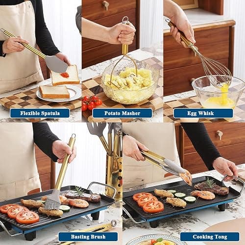 Gold Kitchen Utensils Set, Kyraton 38 Pieces Non-Stick Silicone Cooking Utensils Set, Spoon Spatula Set with Sturdy Stainless Steel Utensil Holder, Dishwasher Safe thumbnail 8