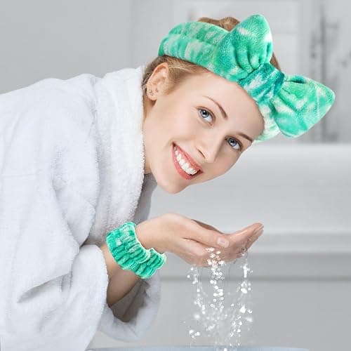 Wteehn 6pcs Headband and Wristband for Face Washing, Makeup Spa Skincare Headband, Skin Care Face Wash Headbands Wrist Bands Tools Set, for Women and Teen Girls Gifts thumbnail 4