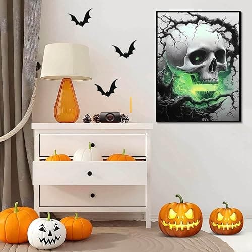 DIYDECORFUN Skull Diamond Art Kits for Adults Halloween, 5D Horror Diamond Painting Kits, Full Round Drills Spooky Skeleton Diamond Dots DIY Ghost Gem Art Crafts Paint By Diamonds for Decor 12x16IN thumbnail 9