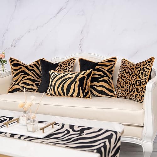 Yangest Black and Gold Rectangle Pillow Cover Cut Velvet Zebra Print Cushion Cover Luxury Modern Pillowcover for Couch Living Room Bedroom,12x20 Inch thumbnail 6