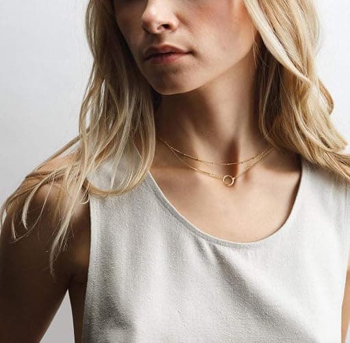 MEVECCO Layered Heart Necklace Pendant Handmade 18k Gold Plated Dainty Gold Choker Arrow Bar Layering Long Necklace for Women thumbnail 6