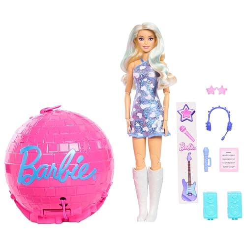 Barbie Team Roll and Reveal Pop Star Doll and Accessories | Blonde Fashion Doll & 8 Surprises and a Disco Ball Encasement - Image 1