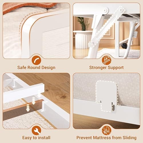 Homieasy Daybed with Trundle, Farmhouse Twin Day Bed with Bookcase Headboard and Charging Station, Heavy Duty Metal Sofa Bed Frame with Pop-up Trundle Bed for Living Room, Bedroom, White thumbnail 6