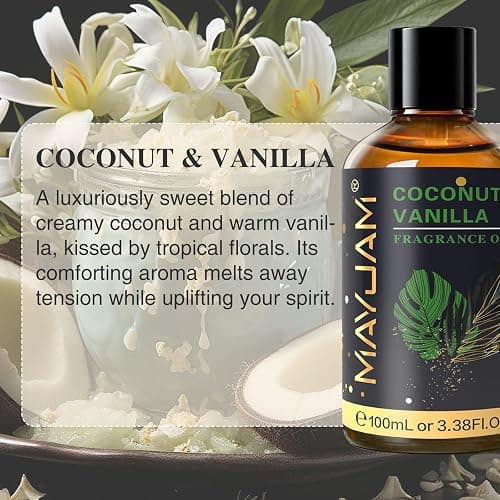 MAYJAM 100ML/3.38FL.OZ Coconut & Vanilla Fragrance Oils with Glass Dropper, Essential Oils for Diffusers for Home, Long Lasting Scented Oils for Diffusers Soap Candle Making thumbnail 3