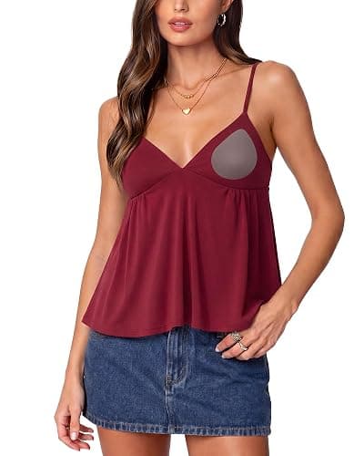 SUUKSESS Women V Neck Babydoll Tank Tops with Built in Bra Summer Cute Peplum Cami Going Out Tops - Image 1
