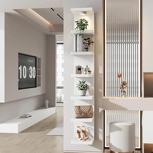 White 7-Tier Vertical Wall Shelf Unit with USB Rechargeable Led Light (Remote Controlled),Versatile Floating Display Shelves,Lack Style Wall Shelves for Bedroom,Living Room,Office Decor,Vanity thumbnail 6