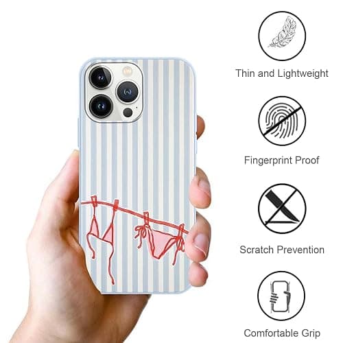 RUMDEY for iPhone 13 Pro Max 6.7'' Cute Blue Summer Stripes Collage Phone Case, Aesthetic Vertical Line Seashells Beach Bikini Pattern Phone Cover Soft TPU Shockproof Protective Case for Girls Women thumbnail 6