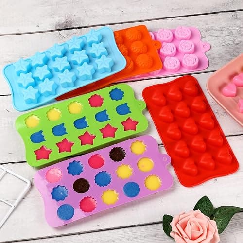 FIRETREESILVERFLOWER Flower Shape Chocolate Candy Molds Set,Heart,The stars,The rose,Flowers in Combination,15 Cavity Silicone Baking Mold Ice Cube Tray-Wedding,Festival,Parties and DIY Crafts-(6Pcs) thumbnail 2