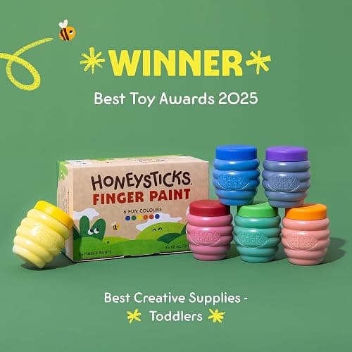 Honeysticks Non Toxic Finger Paint (6 Bright Colors), Washable from Skin, Safe Finger Painting for Toddlers, Kids Ages 1-3, 2-4, 3-5, Perfect First Paint for Little Artists Age 1+, Water Based, Eco thumbnail 3