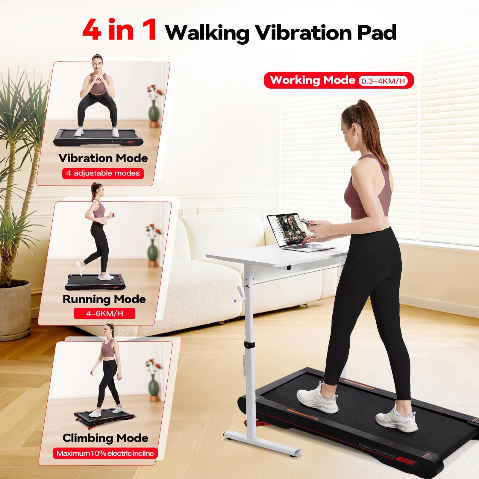 Sperax 3 in 1 Walking Vibration Pad, Under Desk Treadmill with APP, Portable Treadmills for Home, Walking Pad Treadmill with Remote Control thumbnail 4
