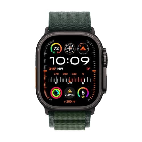 Apple Watch Ultra 2 [GPS + Cellular 49mm] Smartwatch, Sport Watch with Black Titanium Case with Dark Green Alpine Loop - M. Fitness Tracker, Precision GPS, Action Button, Carbon Neutral thumbnail 3