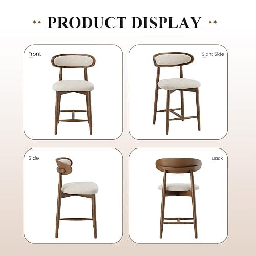 smartue Wooden Barstools Set of 3, Upholstered Counter Height Chairs, 24.8” Counter Height Stools with Ergonomic Backrest & Premium Fabric, Beige thumbnail 9