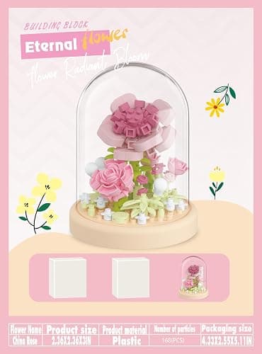 Sacblirr China Rose Secret Mini Flower Building Blocks Toy with Dust Cover | Dust cover set creative assembly bonsai tree. Elegant botanical arrangement micro blocks model for home decor bricks thumbnail 3