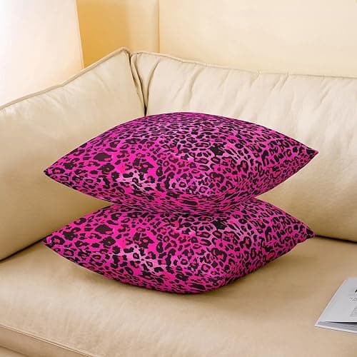 jejeloiu Kids Hot Pink Leopard Throw Pillow Covers Set of 2 20 x 20-Inch Animal Print Decor Pillowcase for Boys Girls Teens Cheetah Cushion Case Women Men Safari Bedroom Decor thumbnail 2
