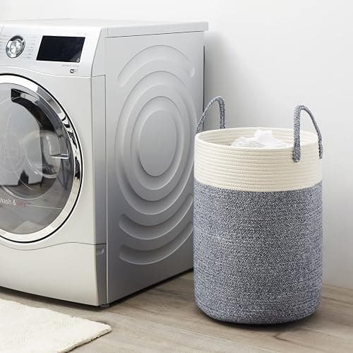 YOUDENOVA Cotton Laundry Hamper, 58L TALL Storage Basket-Blue | Woven Collapsible Laundry Basket, Clothes Hamper with Reinforced Handles in the Laundry Room, Bedroom, Bathroom thumbnail 7