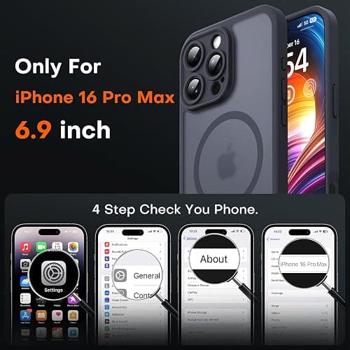 TOCOL Magnetic for iPhone 16 Pro Max Case 6.9-Inch, Fit for MagSafe, Upgraded [Full Camera Protection], [14FT Military Grade Drop Tested] Shockproof Slim Translucent Matte Back Phone Cover (Black) thumbnail 2