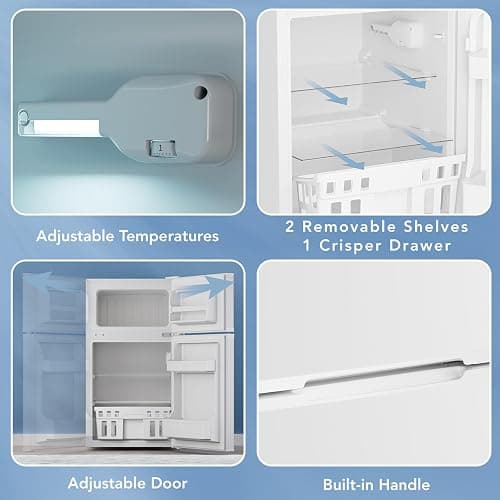Electactic 3.1 Cu.Ft Small Fridge with Freezer,Compact Refrigerator with 2 Doors,Mini Fridge with Adjustable Removable Glass Shelves for Bedroom,Dorm or Apartment,White - White thumbnail 3