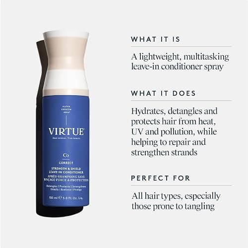 VIRTUE Correct Strength & Shield Leave-In Conditioner Spray, 5 Fl Oz | Detangler, 450F heat protection, UV defense, all hair types, repairs with Alpha Keratin 60KU, coconut fragrance thumbnail 2