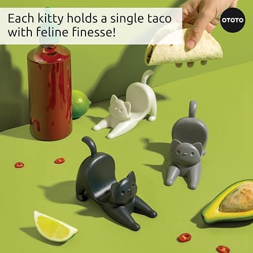 NEW - OTOTO Catos Taco Holder Set of 3 - Taco Shell Holder, Taco Stand, Taco Tray, Cute Kitchen Accessories, Weird Gifts, Cooking Gifts, Funny Gifts, Taco Stands for 3 Tacos, Fun Kitchen Gadgets thumbnail 5