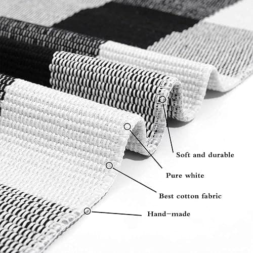 SEEKSEE Fall Decor Buffalo Plaid Outdoor Rug 27.5x43 Black and White Front Door Mat, Layering Rug for Porch, Washable Doormat, Cotton Area Rug for Outdoor Entrance Entryway Patio Porch Decor thumbnail 7
