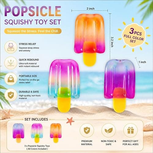 3 Pcs Ice Cream Squishy Toy, Summer Sensory Stress Relief Squeeze Squishy, Popsicle Squishy for Easter Basket Stuffers, Party Favors, Anxiety Relief Everyone, Birthday Gift thumbnail 7