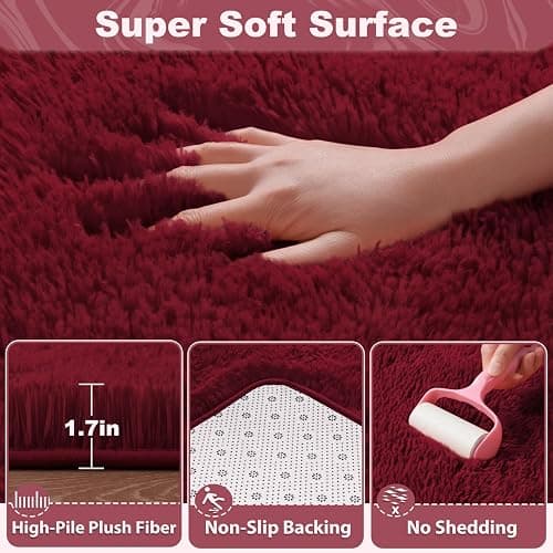 EVOIONOS 6x9 Washable Large Area Rug for Living Room, Fluffy Shag Rug for Bedroom, Ultra Soft Plush Non Slip Carpet for Indoor Floor Bedside Nursery Kids Girls Dorm, Home Decor Aesthetic, Burgundy thumbnail 2