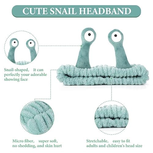 Molain Face Wash Headband, Palm and Snail Spa Hair Bands Makeup Headbands Women Cartoon Cute Coral Fleece Elastic Headband Creative Hair Accessories for Washing Face Shower Sports Beauty Skincare thumbnail 3