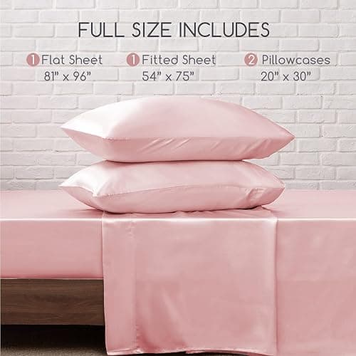 MR&HM Satin Bed Sheets, Full Size Sheets Set, 4 Pcs Silky Bedding Set with 15 Inches Deep Pocket for Mattress (Full, Light Pink) thumbnail 8