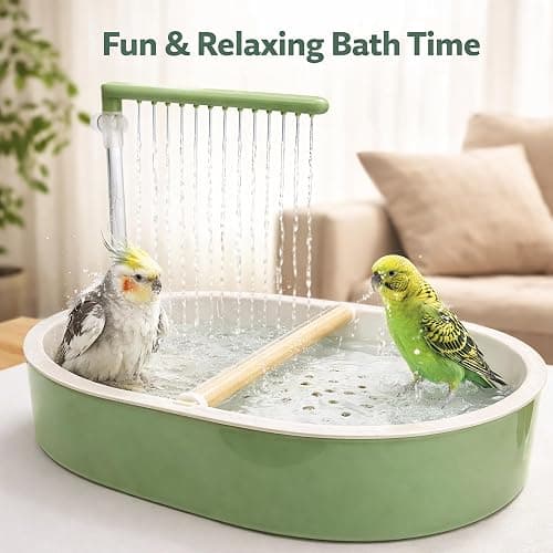 Indoor Bird Bath Fountain, Dual Rainfall Parrot Shower with Anti-Clog Pump & Filter Sponge, Adjustable Water Flow, Natural Beech Wood Perch, Bird Shower Spa for Parakeet, Cockatiel, Lovebird thumbnail 7