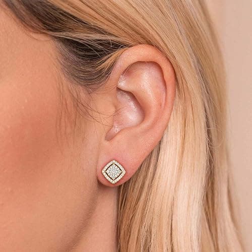 TRUMIUM Stud Earrings for Men Women Silver Gold Plated Layered Iced Out Sterling Silver Cz Earrings Hypoallergenic thumbnail 6
