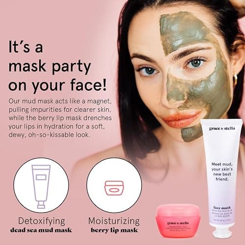 grace & stella Award Winning Skin Care Set - Gifts for Her - Travel Essentials with Under Eye Masks, Serum, Cleanser, Lip Balm - Birthdays, Bachelorette, Bridesmaids, Teen Gifts - Vegan Self Care thumbnail 6