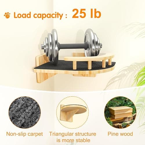 XiaZ Cat Wall Shelves, Corner Cat Shelf with 3 Wide Perch Steps, Kitty Wall Climber Wooden Furniture up to 25lbs, Modern Floating Cats Stairs for Indoor Sleeping, Playing, Climbing thumbnail 5