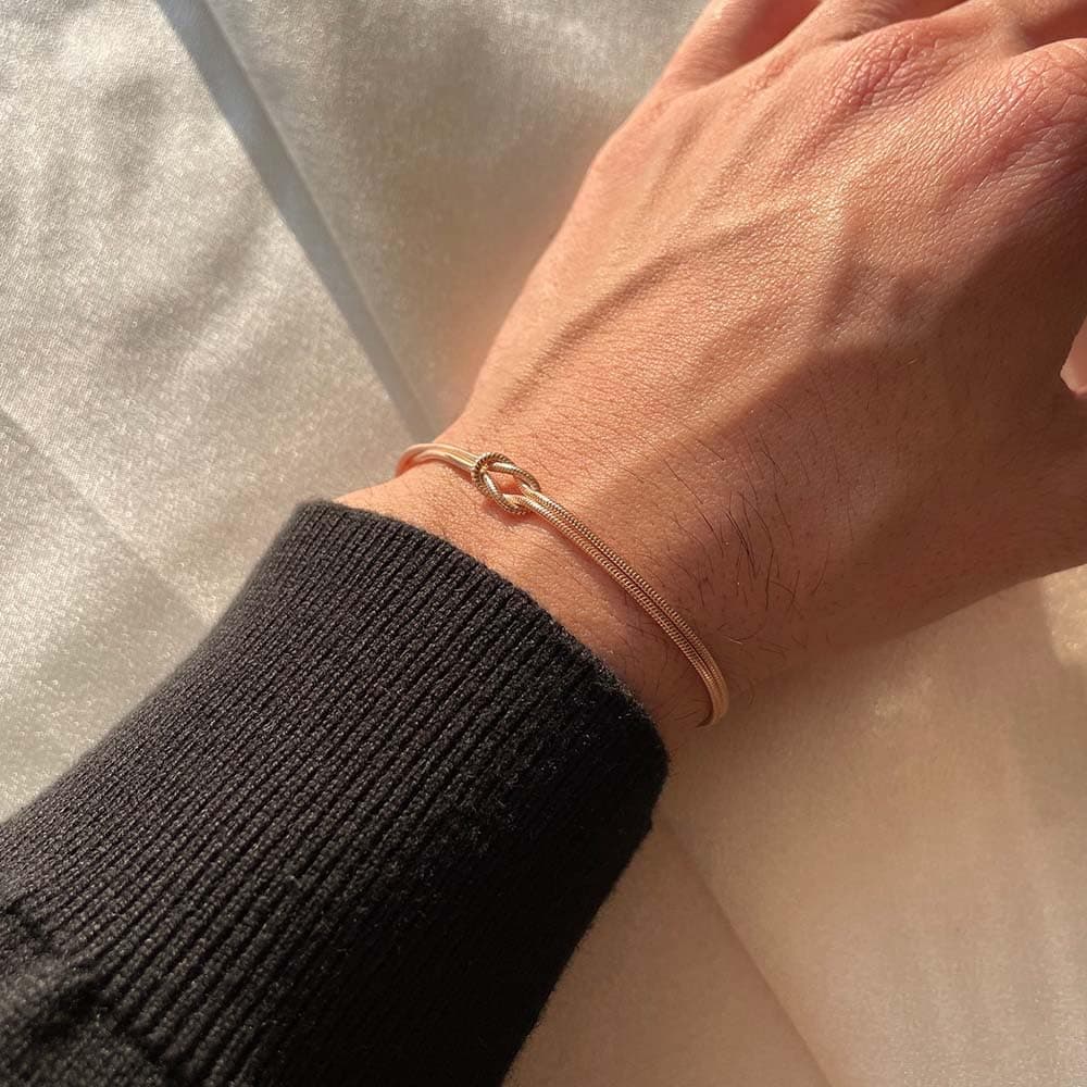 Matching Bracelets for Couples，Dainty Gold Love Knot Bracelet 14K Gold Plated Herringbone Chain Bracelet Relationship Jewelry Gifts for Best Friend thumbnail 5