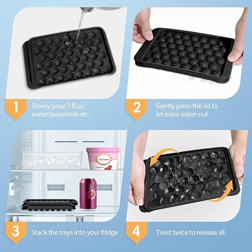 WIBIMEN Ice Cube Tray with Lid and Bin - Round Ice Trays for Freezer with Lid - Ice Cube Trays for Freezer with Ice Container (0.8"-2PACK Black) thumbnail 5