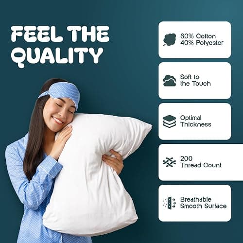 White Classic King Pillow Covers with Zipper 2 Pack - 20 x 36 Ultra-Soft, Cozy and Noiseless King Pillow Protector, 200 Thread Count, Fade-Resistant Pillow Shams thumbnail 3