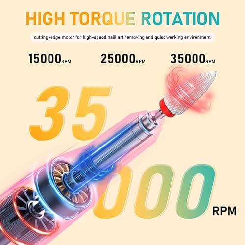 Portable Nail Drill Electric File: 35000RPM Professional Rechargeable Nail E File Machine,for Acrylic Nails Gel Polishing Removing, Cordless Efile with Bits Kit for Manicure Salon Home (Pink) thumbnail 2