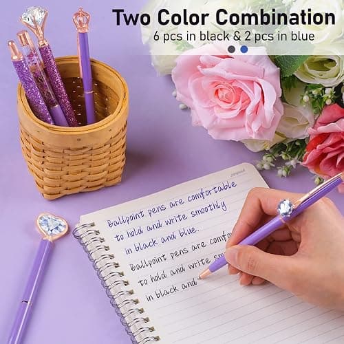 WEMATE 8Pcs Ballpoint Pens Set Purple Pens Set Purple Ballpoint Pen Bling in Black & Blue Ink Metal Crystal Diamond Pen for Journaling Glitter Fancy Pens Gifts for Women Wedding Office thumbnail 3