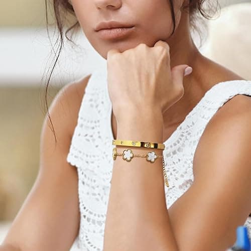 TENGWA 18k Vergoldet Schmuck Schmuck Gold Wasserfest 17+5 cm Kleeblatt Armband Weißer Glücksklee Geschenk zum Geburtstag Jahrestag Valentinstag Muttertag Oder Neujahr thumbnail 4