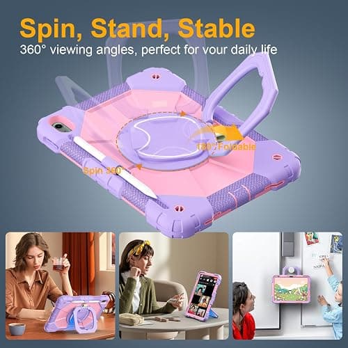 Case for iPad (A16) 11th/10th Generation 11/10.9 Inch 2025/2022, Ubearkk for iPad a16 case with Screen Protector, 360 Degree Rotating Stand Shoulder Strap Pencil Holder, Purple Pink thumbnail 4