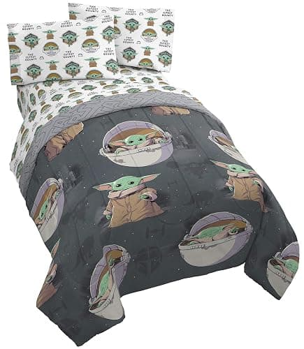 Jay Franco Star Wars The Mandalorian The Child 5 Piece Queen Bed Set - Includes Reversible Comforter & Sheet Set - Bedding Features Baby Yoda - Super Soft Fade Resistant Microfiber Official Product - Image 1